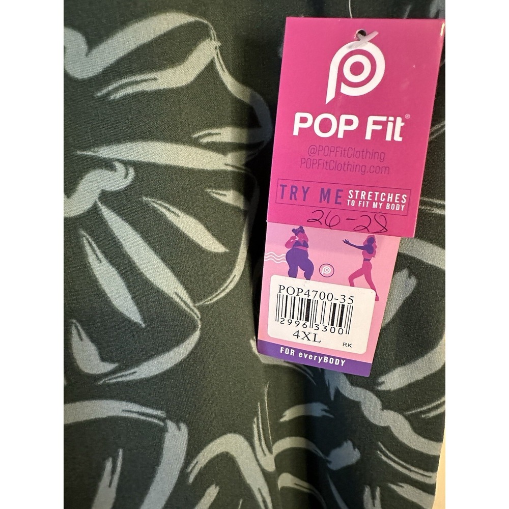 Pop‎ Fit Women's Green Floral Stretch Leggings Pants With Side Pocket 4XL Yoga - Picture 3 of 8